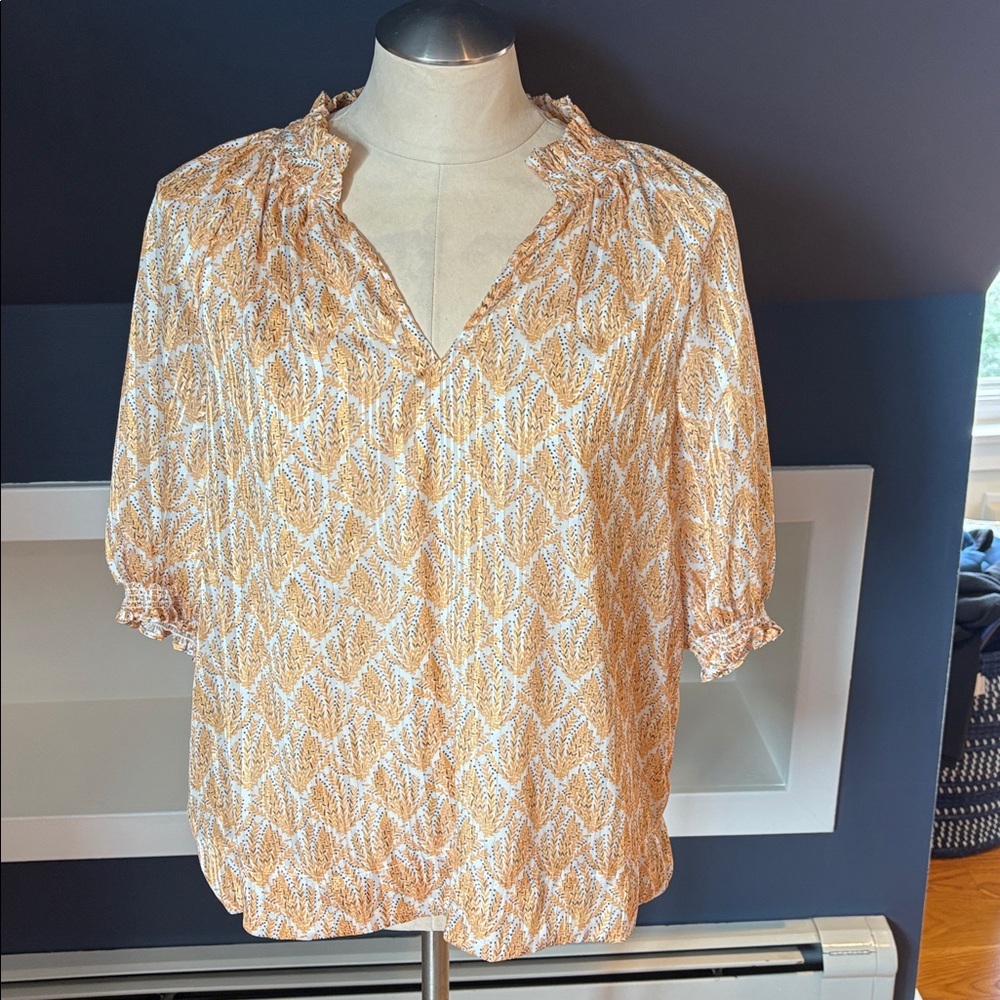 Yellow and White Patterned Blouse with gold details. Worn once